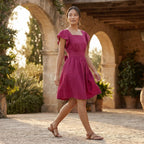 Pink Cotton Poplin Open-Back Fit and Flare Knee Length Dress