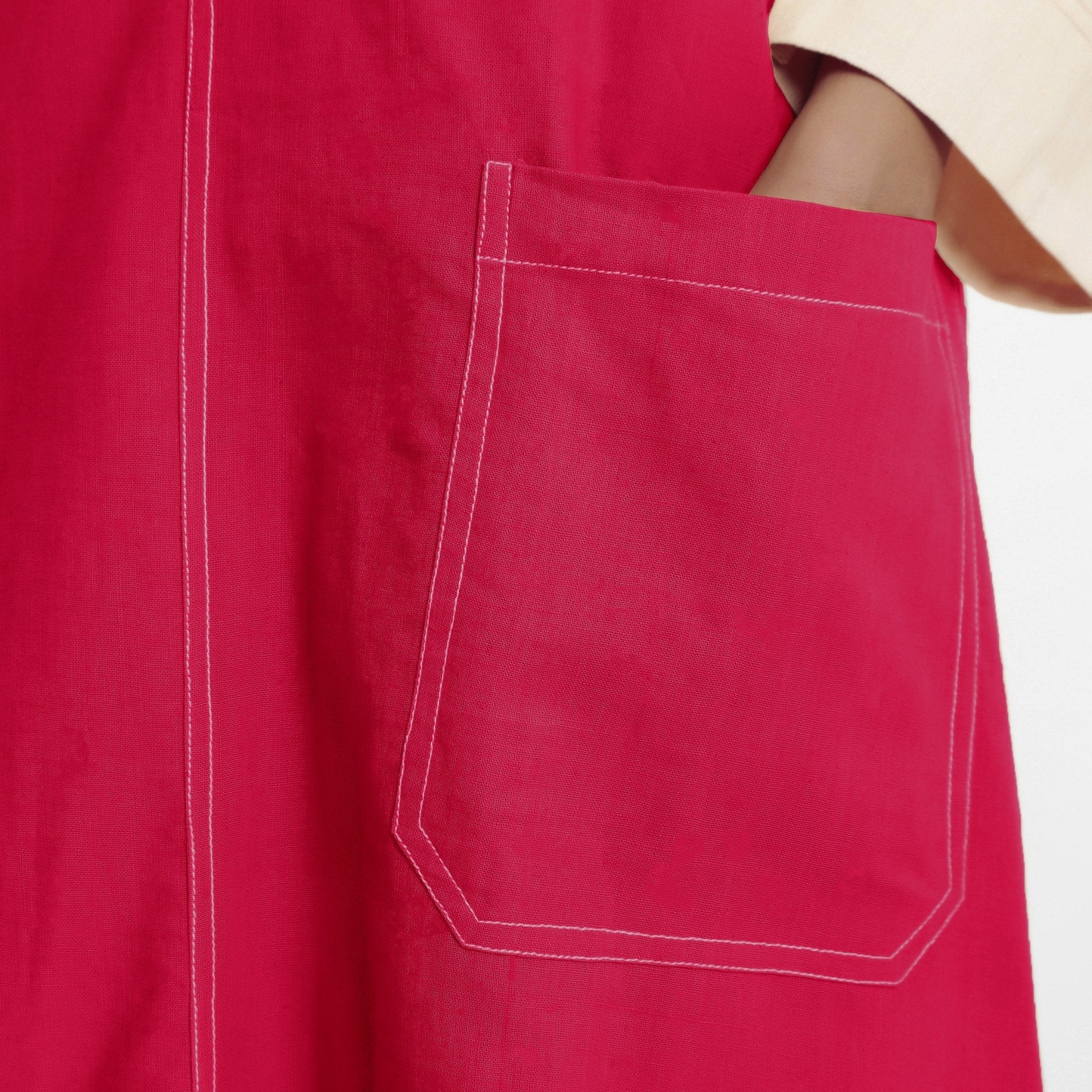 Pink Cotton Poplin Paneled Midi Shift Dress