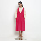 Pink Cotton Poplin Paneled Midi Shift Dress