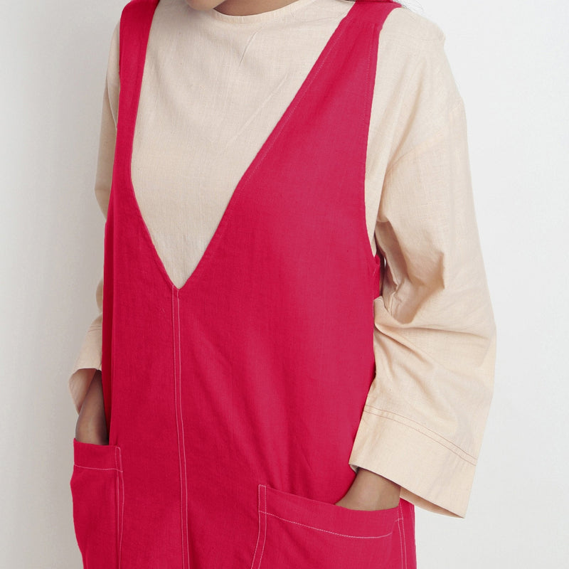 Pink Cotton Poplin Paneled Midi Shift Dress