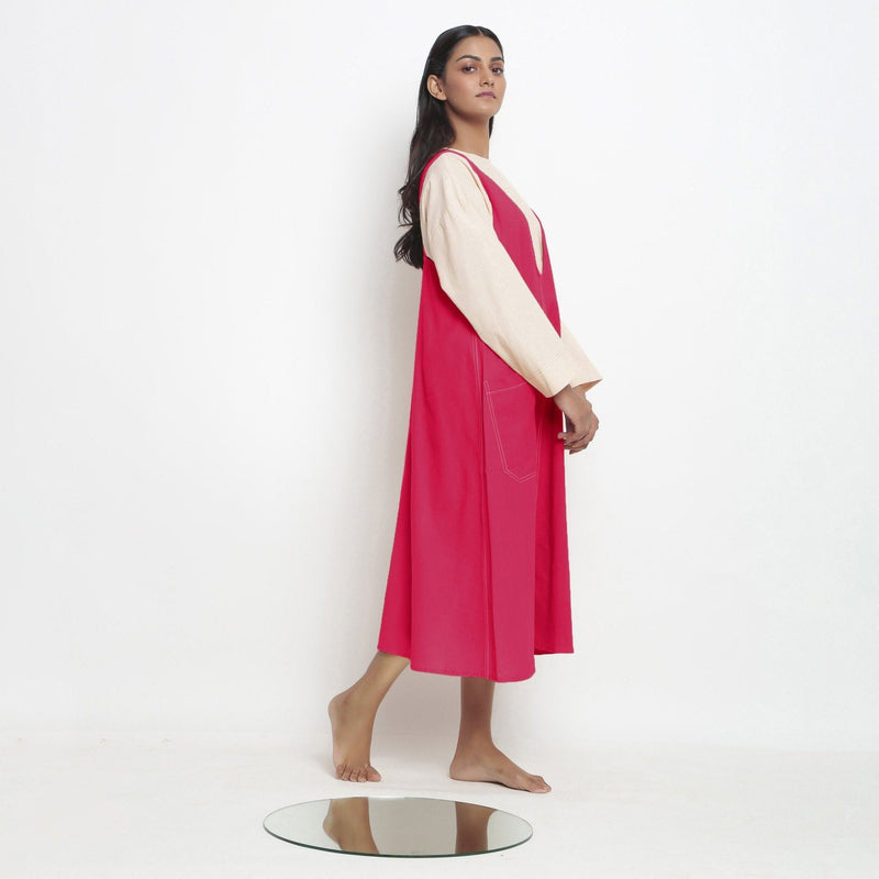 Pink Cotton Poplin Paneled Midi Shift Dress