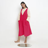 Pink Cotton Poplin Paneled Midi Shift Dress