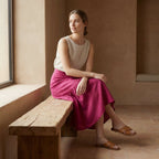 Pink Cotton Poplin Ruffle Midi Wrap Skirt