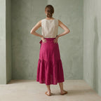 Pink Cotton Poplin Ruffle Midi Wrap Skirt