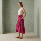 Pink Cotton Poplin Ruffle Midi Wrap Skirt