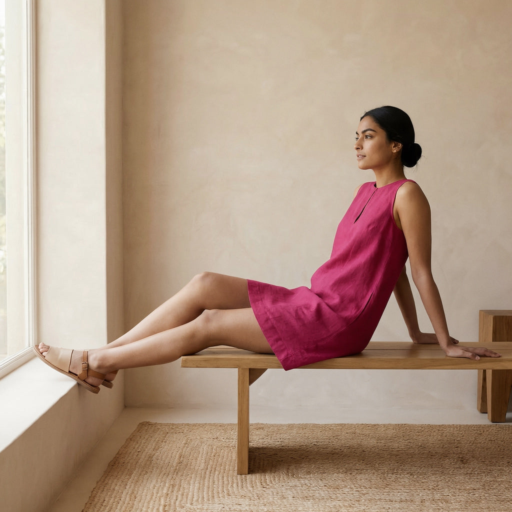 Pink Cotton Poplin Sleeveless A-Line Short Shift Dress