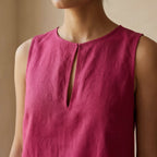 Pink Cotton Poplin Sleeveless A-Line Short Shift Dress