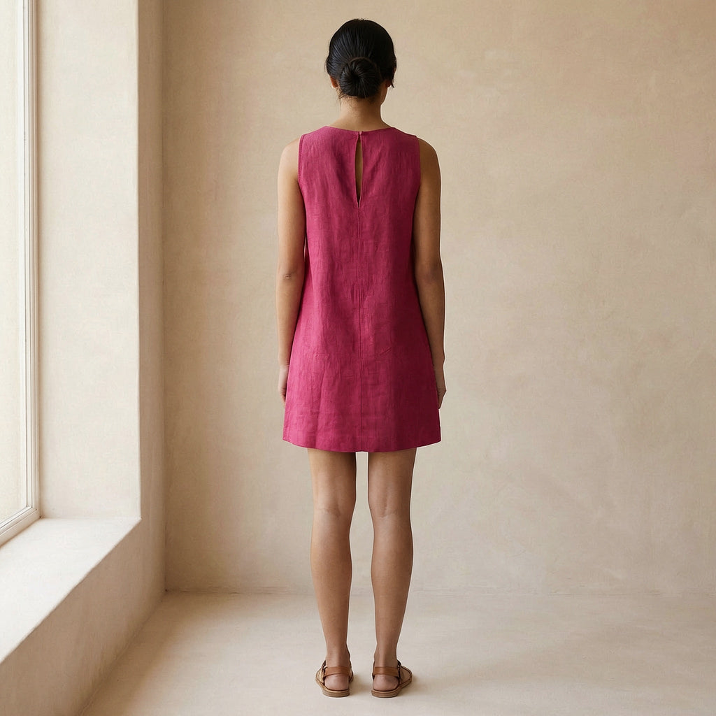 Pink Cotton Poplin Sleeveless A-Line Short Shift Dress