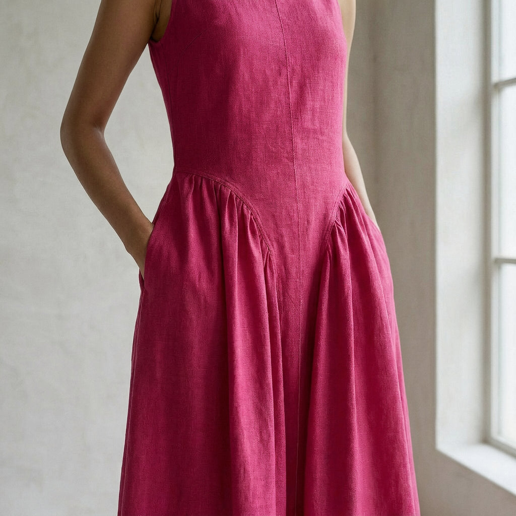 Pink Cotton Poplin Sleeveless Paneled Maxi Dress