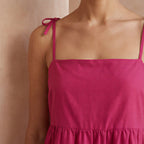 Pink Cotton Poplin Tie-Strap Tiered Short Sundress