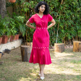 Pink Cotton Poplin V-Neck Infinity Midi Dress
