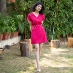 Pink Cotton Poplin V-Neck Infinity Short Dress