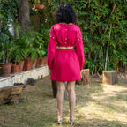 Pink Cotton Poplin V-Neck Infinity Short Dress