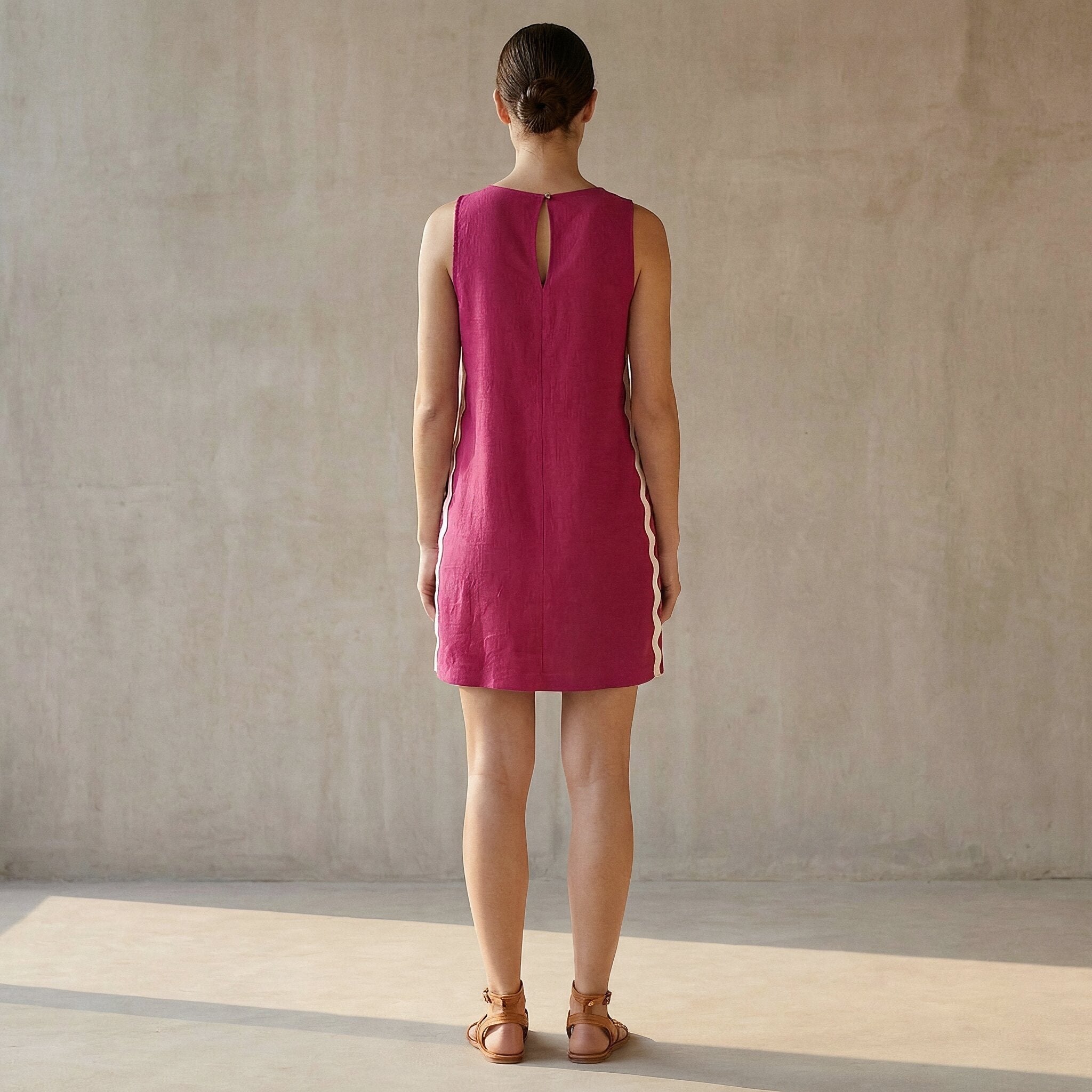 Pink Cotton Poplin Wavy Stripe Short Shift Dress