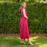 Pink Cotton V-Neck Sleeveless Maxi Dress