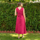 Pink Cotton V-Neck Sleeveless Maxi Dress