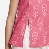 Front Detail of a Model wearing Pink Dabu Block Print Cotton Asymmetrical Slit Top