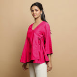 Pink Embroidered Cotton Poplin Asymmetrical Godet Top