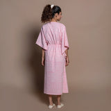Back View of a Model wearing Pink Hand Block Printed Cotton Midi Kaftan Dress