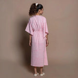 Back View of a Model wearing Pink Hand Block Printed Cotton Midi Kaftan Dress