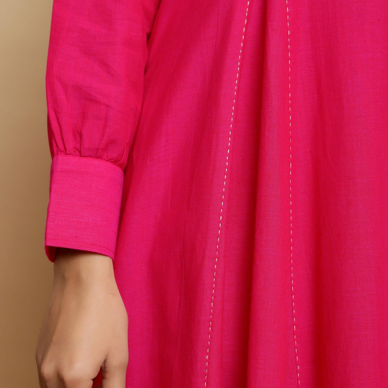 Pink Hand-Embroidered Cotton Poplin Paneled Midi Dress