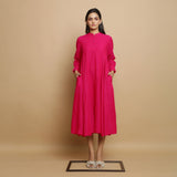 Pink Hand-Embroidered Cotton Poplin Paneled Midi Dress