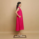 Pink Hand-Embroidered Cotton Poplin Sleeveless Midi Dress