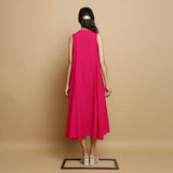 Pink Hand-Embroidered Cotton Poplin Sleeveless Midi Dress