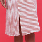 Close View of a Model wearing Pink Hand Screen Printed A-Line Skirt