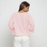 Back View of a Model wearing Pink Hand Screen Printed Straight Top