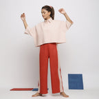 Front View of a Model wearing Pink Handspun Vegetable Dyed Crop Top