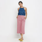 Front View of a Model wearing Pink Mid-Rise Cotton Flax Culottes