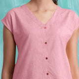 Pink Mirror Work Cotton Flax Drop Shoulder Top