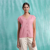 Pink Mirror Work Cotton Flax Drop Shoulder Top