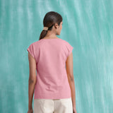 Pink Mirror Work Cotton Flax Drop Shoulder Top