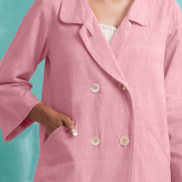 Pink Cotton Flax Welt Pocket Coat