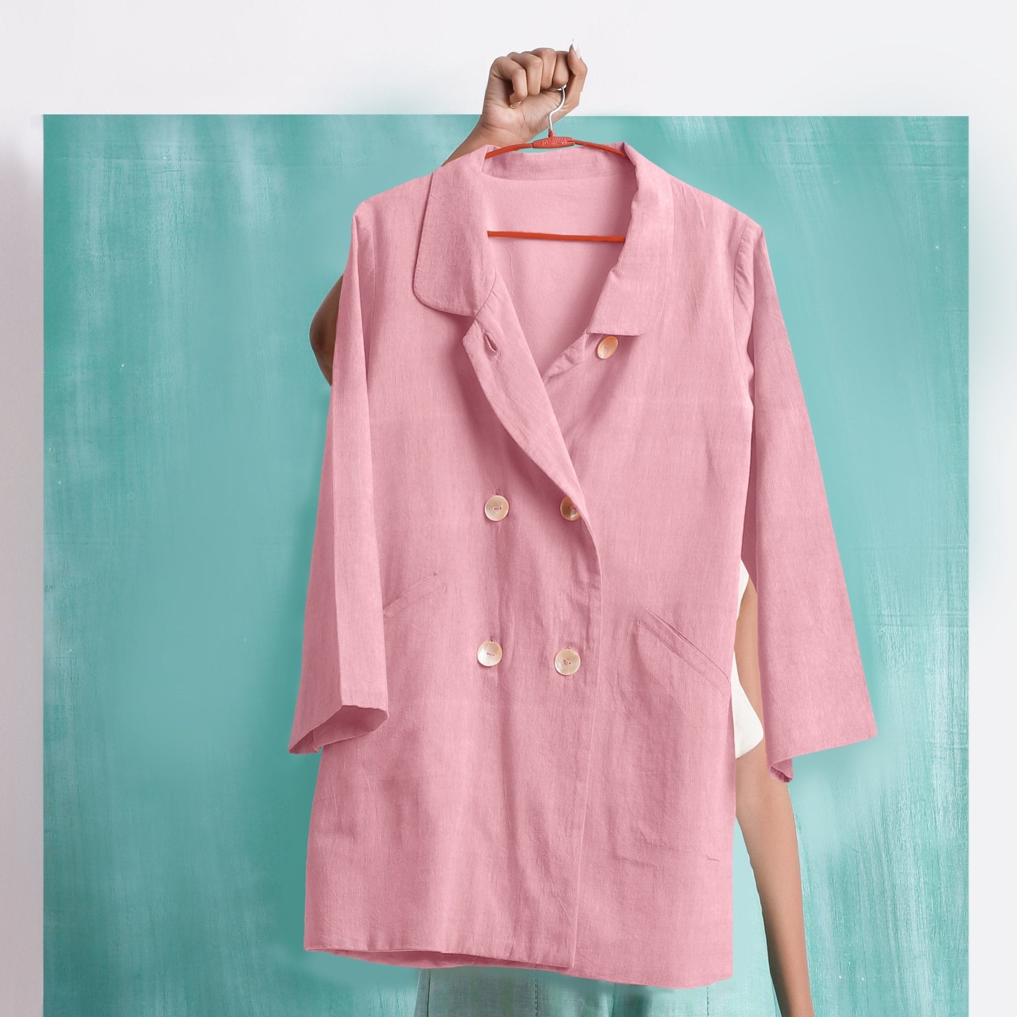 Pink Cotton Flax Welt Pocket Coat