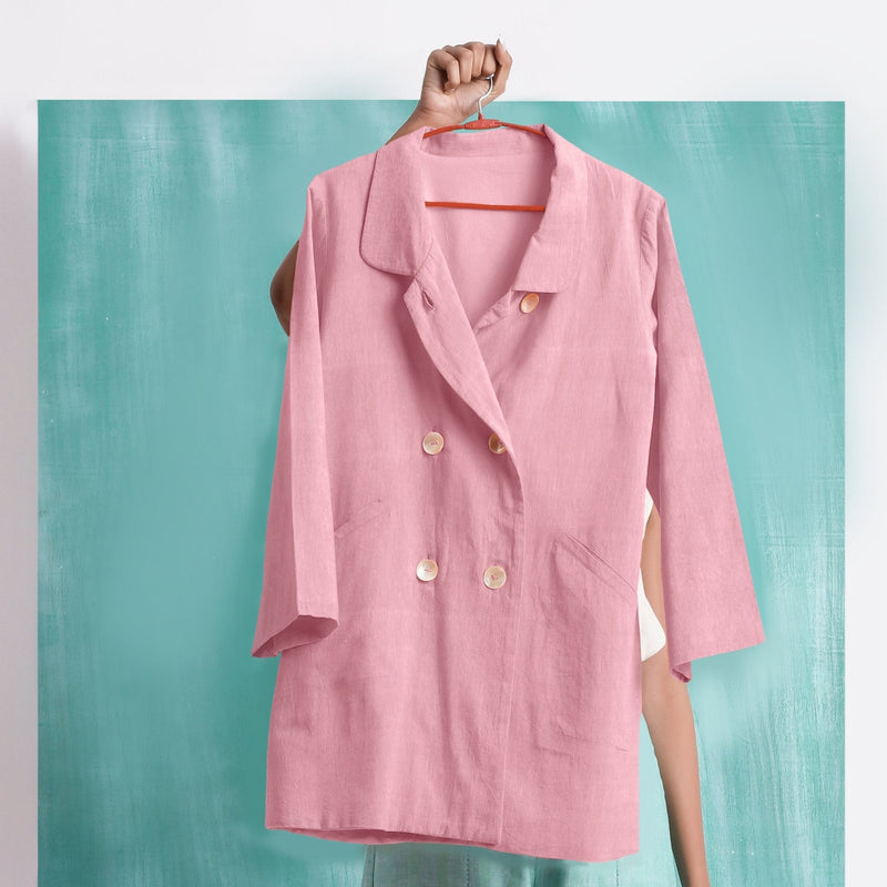 Pink Cotton Flax Welt Pocket Coat