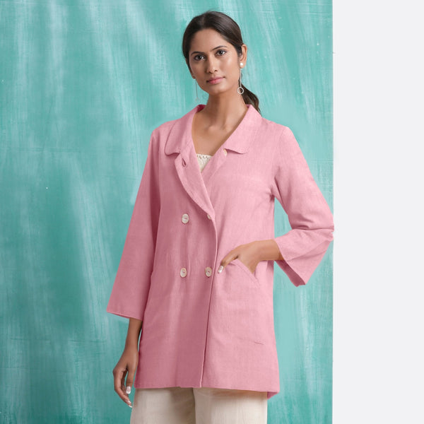 Pink Cotton Flax Welt Pocket Coat