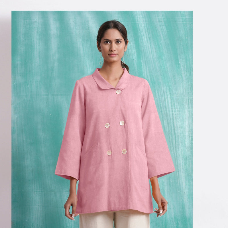 Pink Cotton Flax Welt Pocket Coat