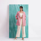 Pink Cotton Flax Welt Pocket Coat