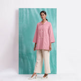 Pink Cotton Flax Welt Pocket Coat