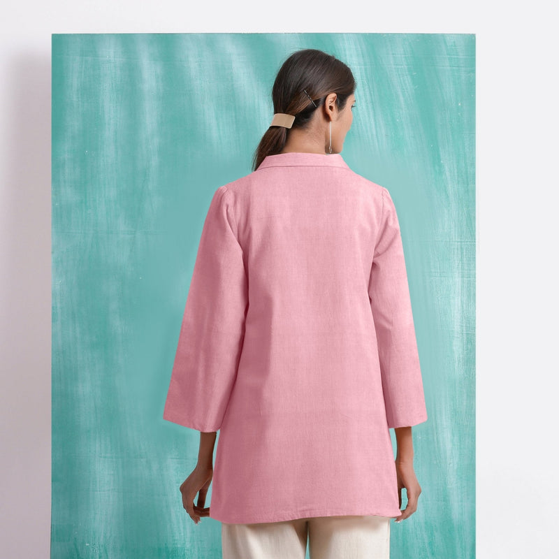 Pink Cotton Flax Welt Pocket Coat