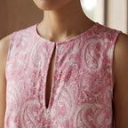 Pink Paisley Block Print Cotton Sleeveless A-Line Short Shift Dress