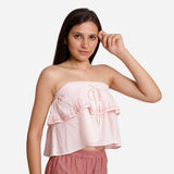 Right View of a Model wearing Hand Embroidered Relaxed Fit Tube Top