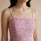 Pink Paisley Floral Block Print Cotton Ankle Length Flared Sundress