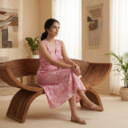 Pink Paisley Floral Block Print Cotton Fit and Flare Sleeveless Dress