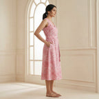 Pink Paisley Floral Block Print Cotton Fit and Flare Sleeveless Dress