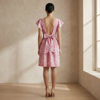 Pink Paisley Floral Block Print Cotton Open-Back Fit and Flare Knee Length Dress