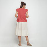 Back View of a Model wearing Pink Puff Sleeves Cotton A-Line Top